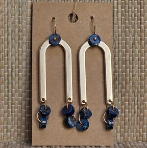 Handmade Blue and Gold U-Shape Earrings